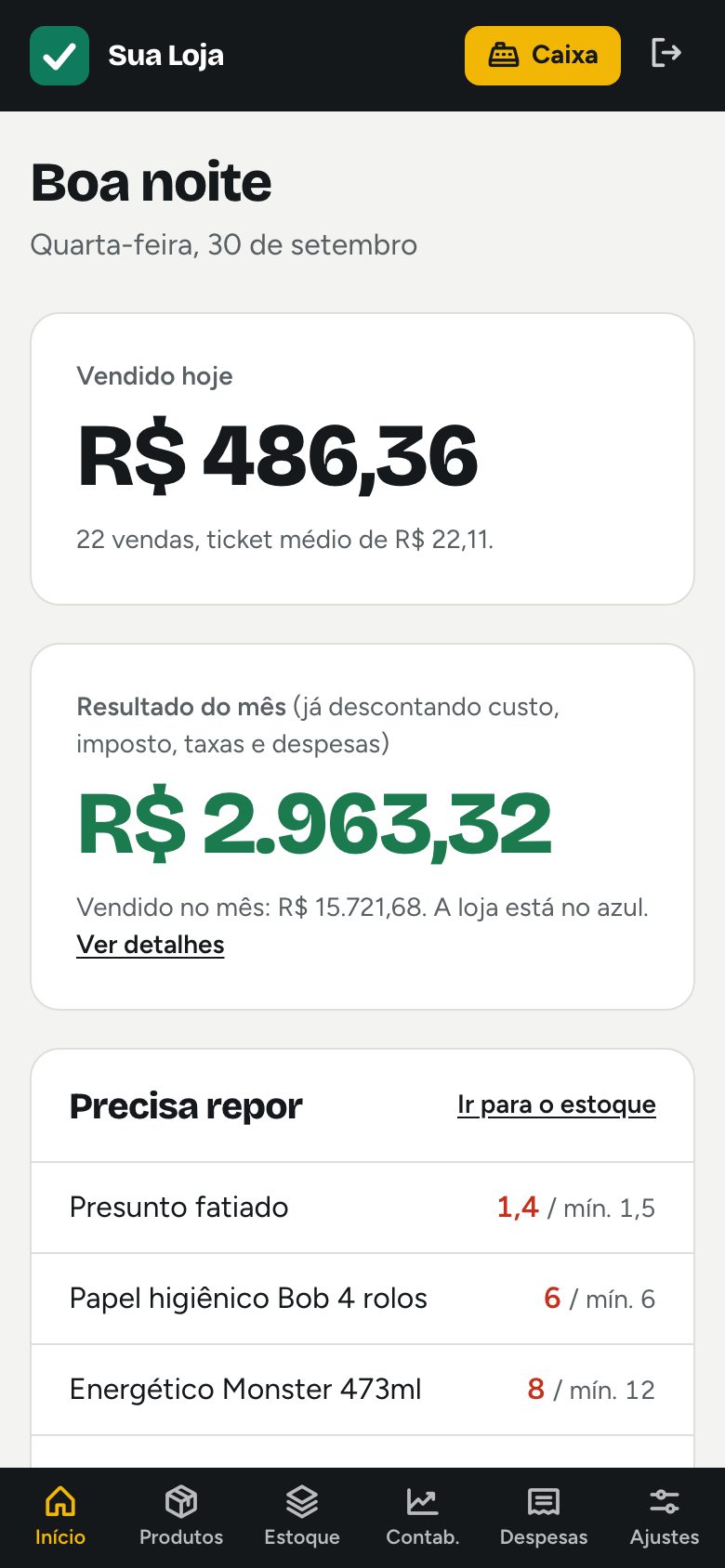 Tela: sistema no celular